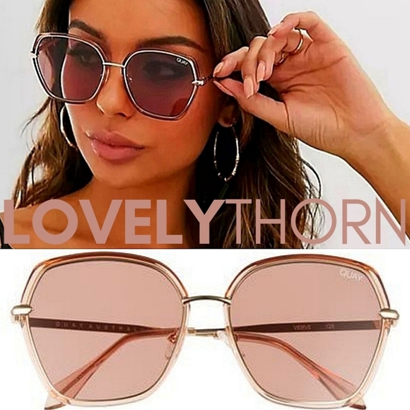 QUAY // ltd ed oversized retro-glam hexagonal blush gold sunglasses LAST ONE main image 16